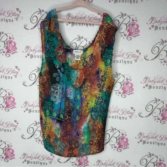 Nicola tank top 3D pleated cube square print paisley tie dye boho floral y2k - Picture 3 of 6
